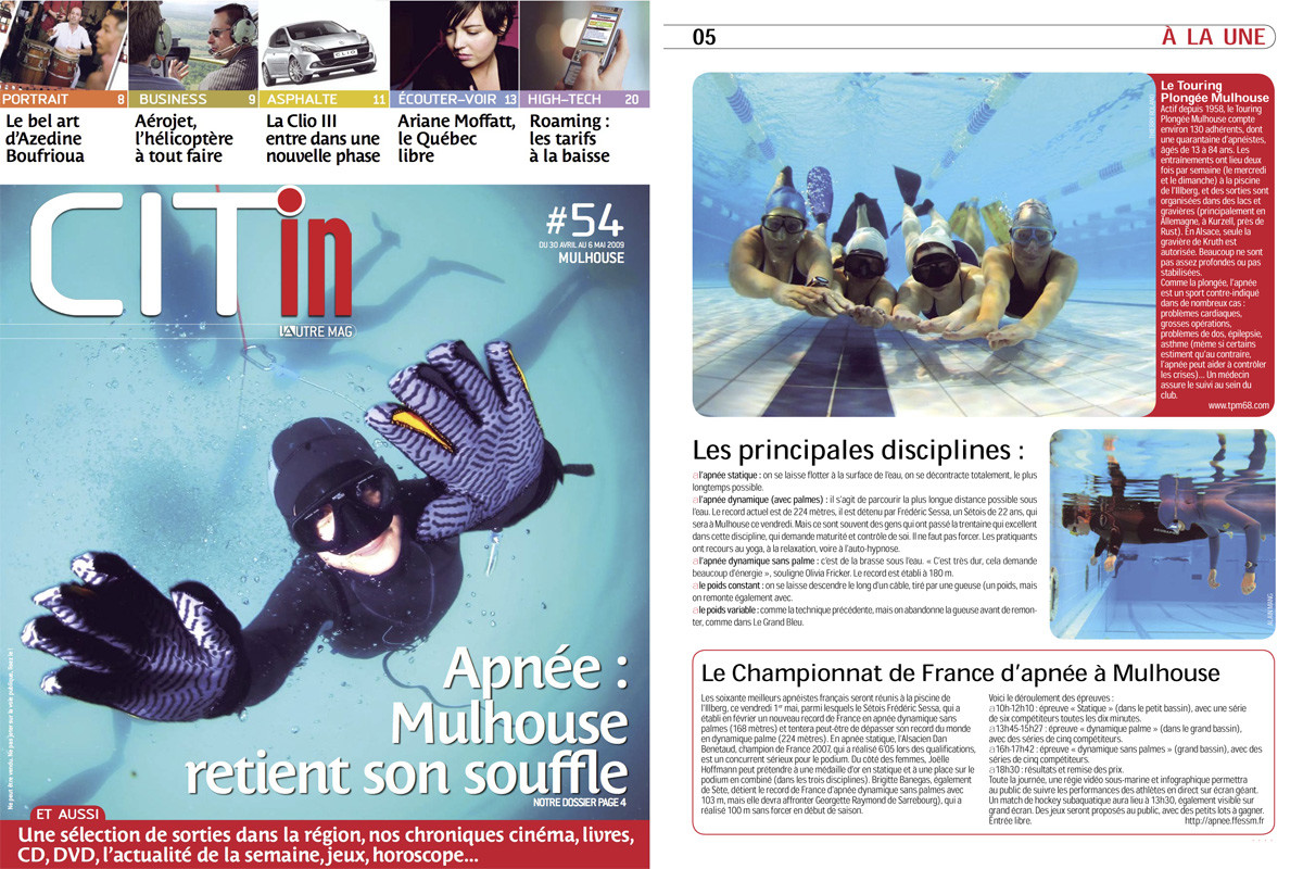 Cité in revue de la ville de Mulhouse article sur l'apnée